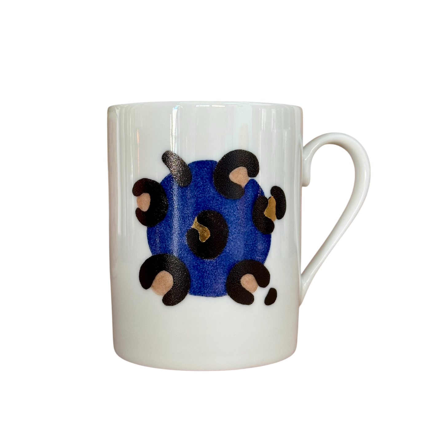 Tasse en porcelaine artisanale, motif léopard bleu delf peint à la main